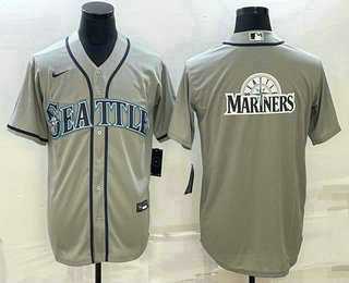 Mens Seattle Mariners Big Logo Gray Stitched MLB Cool Base Jersey